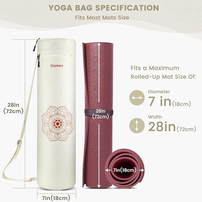 Gonex Yoga Mat Bag, Full-Zip Mat Carrier | 600D Oxford Fabric, Wet Pocket, Front Zip Pocket, Adjustable Strap, Fits Mats up to 26"