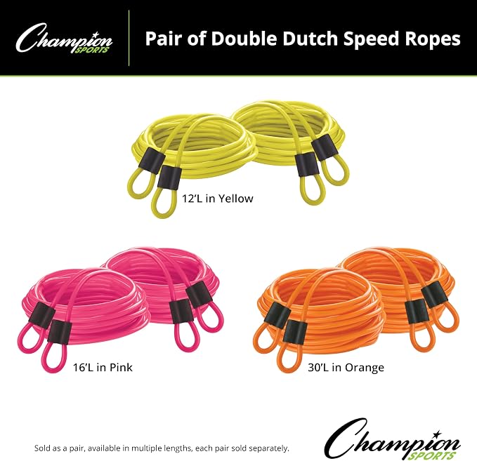 Champion Sports Double Dutch Speed Rope – Durable Vinyl Jump Rope for Fitness & Training, Multiple Lengths