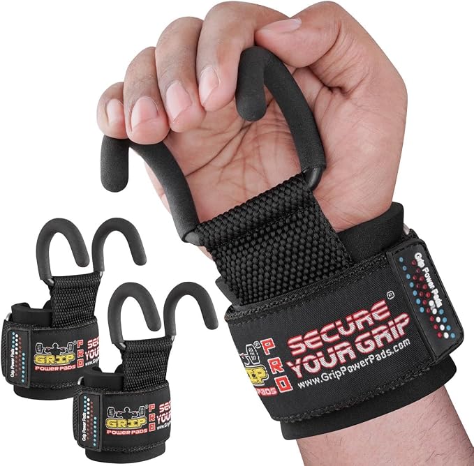 Weight Lifting Rod Hooks Heavy Duty Wrist Wraps Power Weight Lifting Training Gym Grips Straps Set of 2