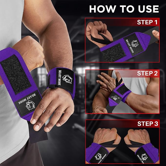 TECEUM Elastic Cotton Weightlifting Wrist Wraps with Thumb Loops, 1 Pair