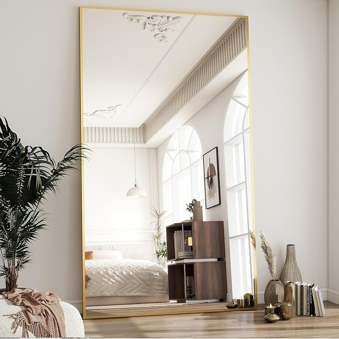 BEAUTYPEAK 76"x34" Rectangle Full Body Floor Mirrors, Full Length Mirror | Hanging or Leaning, Aluminum Alloy Frame Wall Mirror for Bedroom, Dressing Room, Gold