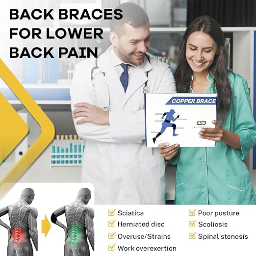 Copper Back Brace for Lower Back and Sciatica Pain Relief, Medium | Adjustable Support System | Superior Comfort - Supports for Sciatica, Herniated Disc, Scoliosis, Heavy Lifting and Work
