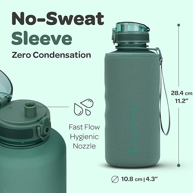 Hydracy Motivational Water Bottle with Time Marker & Fruit Infuser 64 oz | BPA-Free Tritan, Leakproof Flip-Top Lid,No-Sweat Sleeve,Carry Strap,Daily Intake Tracking for Gym,Sports,Outdoors