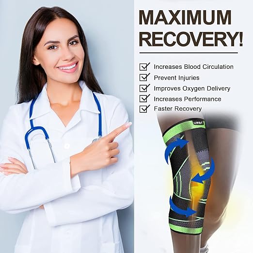 Knee Brace with Straps for Women/Men, Knee Compression Sleeve for Knee Pain, Arthritis, ACL, PCL, Meniscus Tear, Joint Pain Relief. Knee Support for Running, Workout, 1 pcs (Green, L/XL)