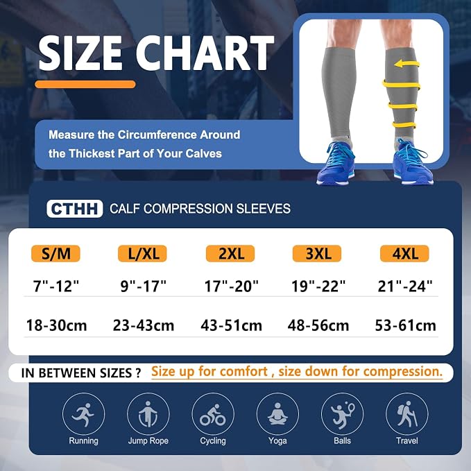 CTHH Calf Compression Sleeve for Men & Women Footless Compression Socks | 3 Pairs Graduated Compression Leg Sleeve Support for Shin Splints Pain Relief Running Flying Cycling Fitness Nurse