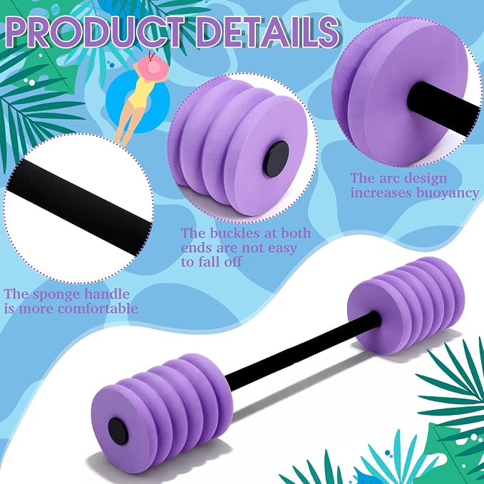 Soulchen Long Aquatic Exercise Dumbbells Pool Exercise Foam Water Weights Dumbbell Aquatic Pool Barbells with High Density EVA Foam for Swim Water Aerobics Workouts Loss