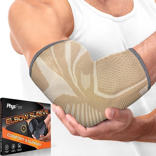 PhysFlex Elbow Brace 2 Pack for Tennis & Golfer's Elbow Pain Relief - Elbow Compression Sleeve for Weightlifting, Workout, Fitness, Arthritis, Bursitis - Tendonitis Elbow Brace for Men & Women