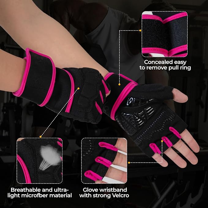 Workout Gloves for Men - Gym Weight Lifting Padded Gloves with Wrist Wrap Support, Full Palm Protection & Silicone Grip Gym Gloves, Exercise, Cross Training, Fitness, Pull-up
