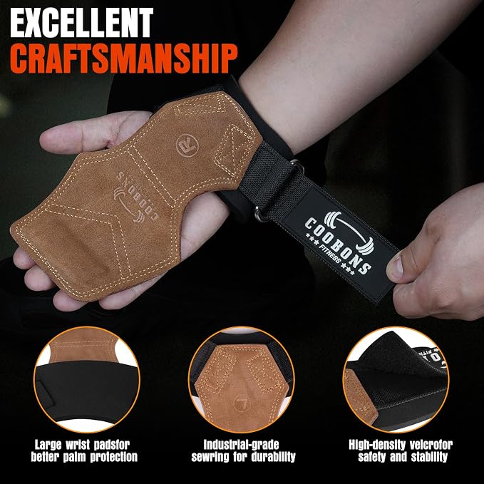 Weight Lifting Wrist Straps, Gym Straps Weight Lifting for Deadlift and Powerlifting, Double Layer Leather Wrist Wraps with Padded Cushion Wrist Loop, Weightlifting Grips for Men and Women