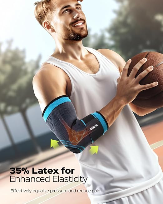 Rakiie Elbow Support Brace for Men and Women, 2 Pack Elbow Compression Sleeve, Elbow Brace for Tendonitis and Tennis Elbow, Elbow Sleeve Reduce Joint Pain for Tennis, Golfer, Workouts Blue (L)