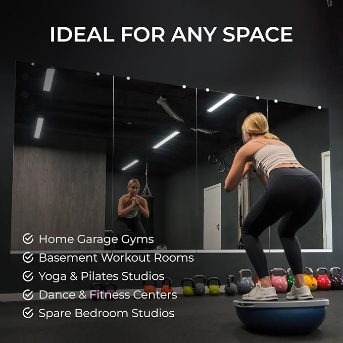 Fab Glass and Mirror Large Gym Mirror for Home Gym 48x60 - Full Length Ultra-Clear Annealed Glass Wall Mount - DIY Workout Display with Safety Backing - 1/4 Inch Low-Iron