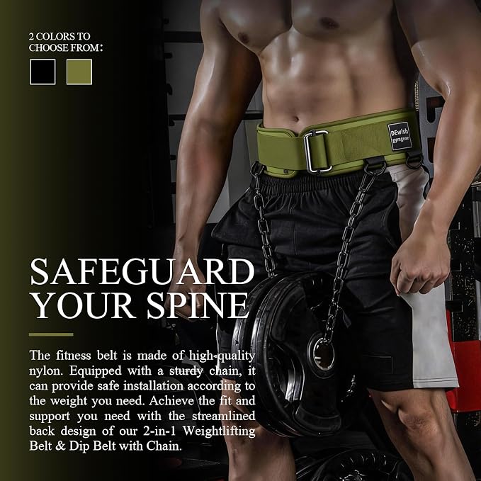 2-in-1 Weightlifting Belt with 36 IN Steel Chain & Self Locking, Dip Belt for Pull Up, Squat, Deadlifts & Added Weight Training