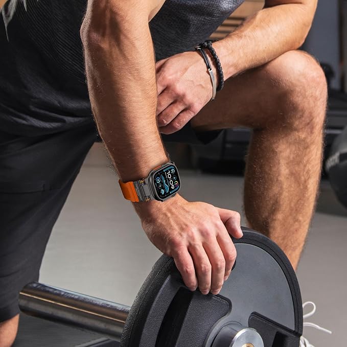 Band Compatible with Apple Watch Ultra 3/2/1 Band 49/46/45/44mm | Metal Connector with Silicone Rugged Strap for iWatch Ultra Series 11/10/9/8/7/6/SE3/SE2/SE/5/4/3/2/1, Orange/Black