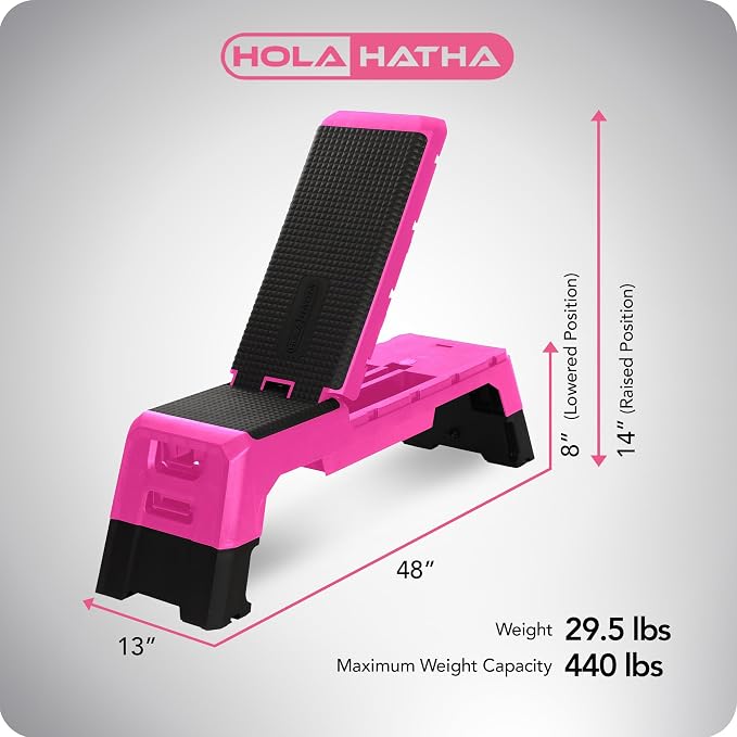 HolaHatha Compact Portable Aerobic Step Platform Exercise Fitness Equipment, Cardio Stepper with Adjustable Height for Home Gym