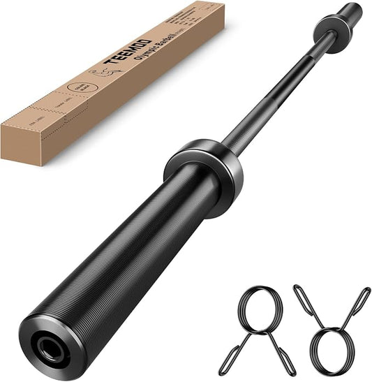 TEEMOO Olympic Barbell Bar, 57"/47" (4.75ft/4ft) Barbell Bar with 2 Spring Collars, Strength Training bars, 500lb/700lb Weight Capacity, E-Coat Finish for 2 inch Weight Plates (Black)