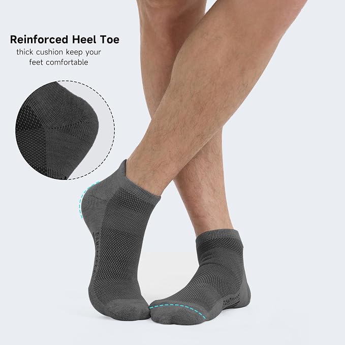 BAMBOO COOL Men's Ankle Socks Moisture Wicking Breathable Odor Control Athletic Cushioned Running Socks Arch Support 8 Pack