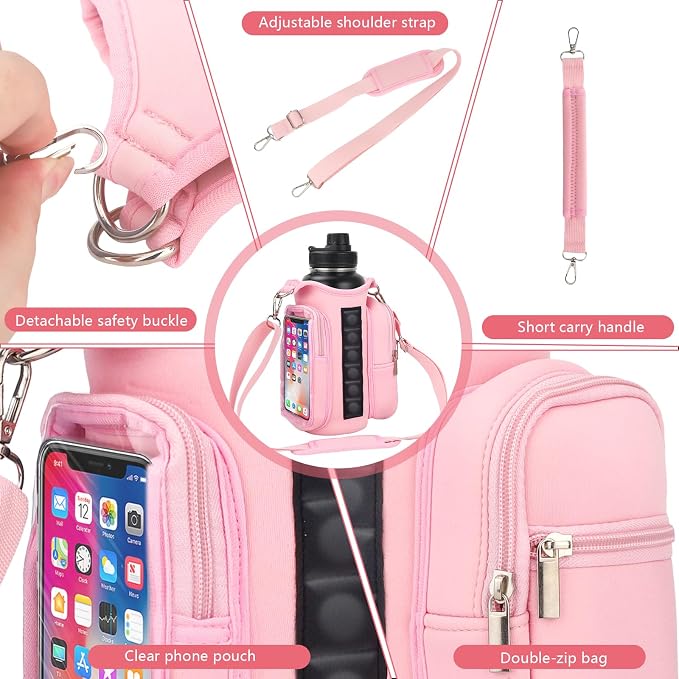 Magnetic Gym Bag Water Bottle Holder with Phone Pockets Shoulder Strap for Men Women