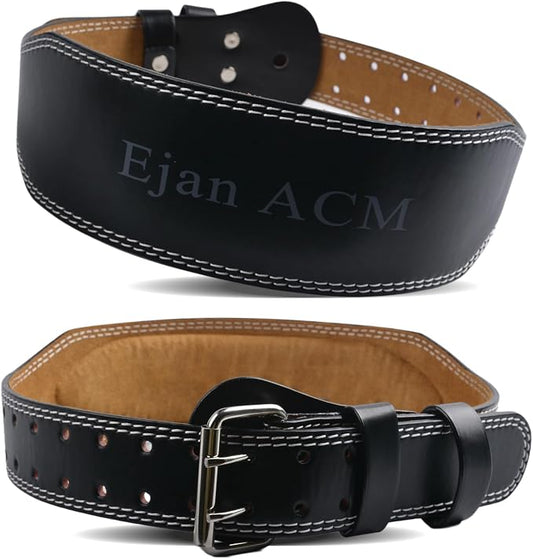 Leather Weight Lifting Belt 11 Adjustable Holes 4 and 6 inch for Lumbar Back Support Gym Weight Belt, Heavy Duty Workout, Training Strength, Powerlifting Weightlifting, Squat & Bodybuilding