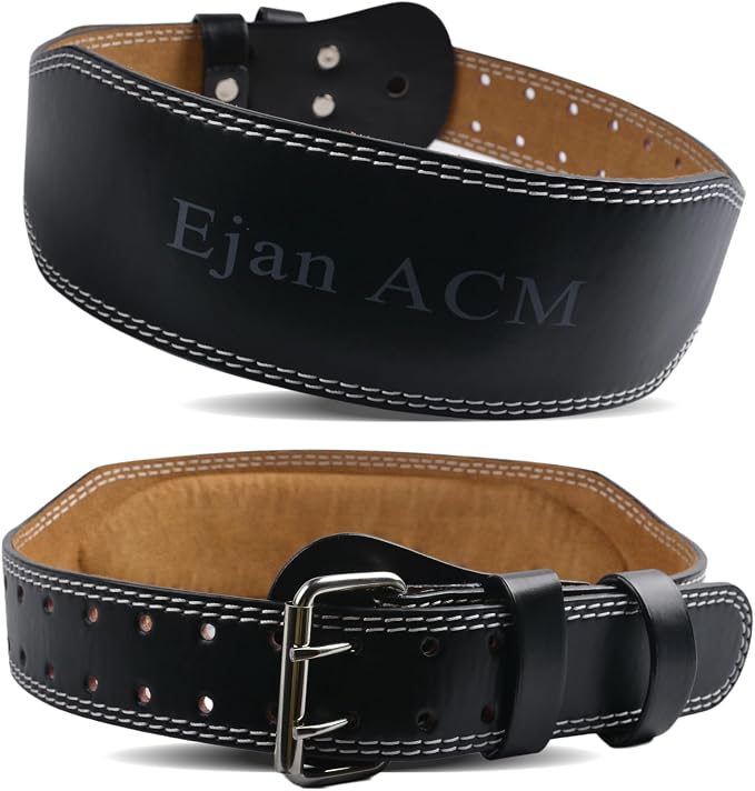 Leather Weight Lifting Belt 11 Adjustable Holes 4 and 6 inch for Lumbar Back Support Gym Weight Belt, Heavy Duty Workout, Training Strength, Powerlifting Weightlifting, Squat & Bodybuilding