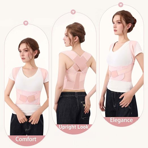 Posture Corrector for Women and Men Plus Size Full Back Support Brace Straightener Scoliosis Spine Upper Back Pain Relief Adjustable Shoulder Instant Posture Corrector with Hunchback (Pink, Medium)