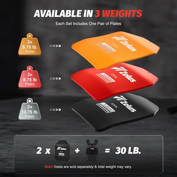 ZELUS Curved Weighted Vest Plates for Workout, 5.75/8.75/13.75LB Pairs Steel Weight Plates for Tactical Weight Vest, Ergonomic Training Plates for Running, CrossFit & Strength Training