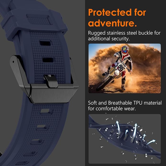 WINGLE FKM Rubber Bands for Apple Watch Band Ultra 3/2/1 Band Ultra 49mm Series 11 10 46mm 45mm 44mm 42mm SE 3/2/1 9 8 7 6 5 4 3 Men, Military Rugged Metal Connector Silicone Apple iWatch Sport Bands