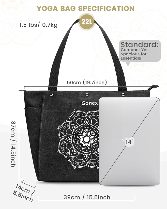 Gonex Yoga Mat Bag For Women Canvas Tote Pilates Gym Bag With Mat Carrier | Front-Opening Quick Access Mat Straps, Durable Cotton Canvas, Machine Washable, Bottle Holder Multi Pockets, Yoga Gym Travel