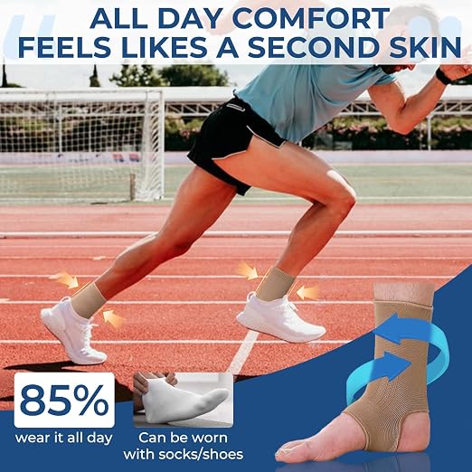 NeoTech Care Ankle Support Sleeve - Open Heel, Light, Elastic & Breathable Knitted Fabric - Medium Compression - For Men, Women, Kids - Right or Left Foot (Beige Color, Size S, 1 Unit)