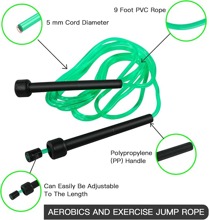 Pack PVC Jump Rope for Cardio Fitness - Versatile Adjustable Skipping Rope for Women Men Kids, Speed Jump Rope for Exercise,9 Feet