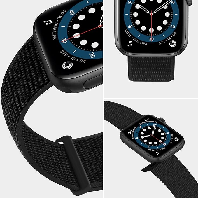 JuQBanke Sport Loop Band Compatible with Apple Watch Band 38mm 40mm 41mm 42mm 44mm 45mm iWatch Series 7 6 5 SE 4 3 2 1 Strap, Nylon Women Men Stretchy Elastic Braided Wristband, 42 44 45mm Dark Black | Braided Nylon Band for Apple Watch 42mm 44mm, Adju...