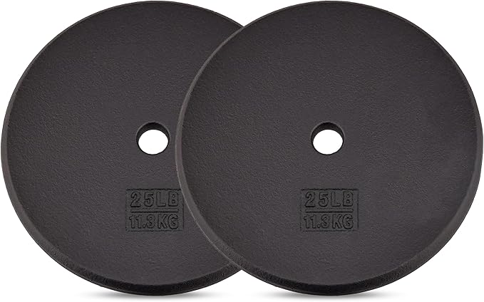 Yes4All Standard Weight Plates, 1-Inch Cast Iron Barbell Weights, Wide Range 5–50 LB, Ideal for Strength Training & Workout Routine, Available in Single, Pair & Set of 4
