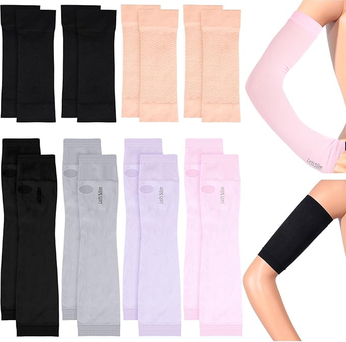 SATINIOR 8 Pairs Sun Protection Cooling Arm Sleeves Upper Compression Sleeve Plus Size Slimming Arm Shaper Wrap for Women