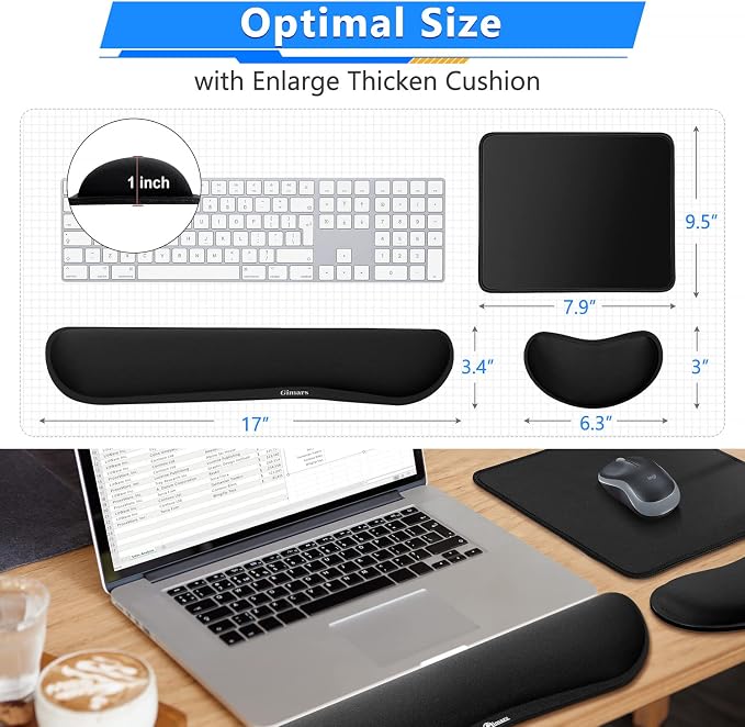 Gimars 3Pcs Memory Foam Keyboard Wrist Rest, Mouse Pad Wrist Support for Easy Typing Pain Relief, Ergonomic, Comfortable Keyboard Mouse Pad Set for Computer, Laptop, Home & Office