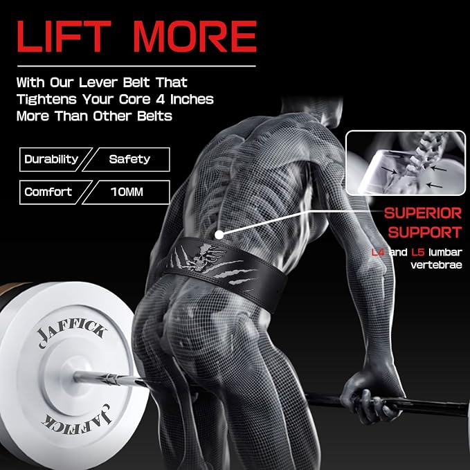Jaffick Lever Lifting Belt – Power 10mm Extreme Heavy Duty Genuine Leather Lower Back Support for Squats, Bench Press, Deadlifts Bodybuilding Weightlifting Powerlifting for Men & Women