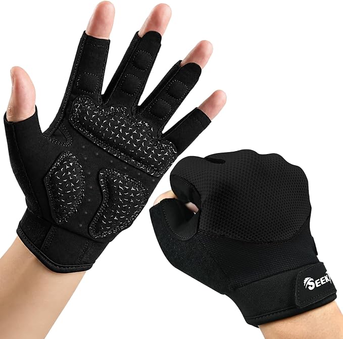 Seektop Breathable Workout Gloves Women & Men: Thick Padded Gym Gloves | Full Palm Protection, Excellent Grip for Gym Weight Lifting Fitness and Training, Exercise, Cycling