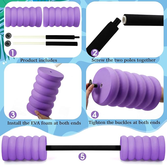 Soulchen Long Aquatic Exercise Dumbbells Pool Exercise Foam Water Weights Dumbbell Aquatic Pool Barbells with High Density EVA Foam for Swim Water Aerobics Workouts Loss