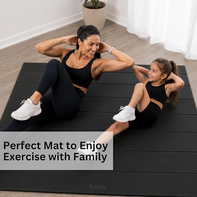 Foldable Large Yoga Mat, Extra Space 72"L x 48"W (183 x 122 cm), 6mm & 8mm Thick, Workout Mat for Home Gym and Travel - Anti-Slip Folding Exercise Mat for Yoga & Pilates