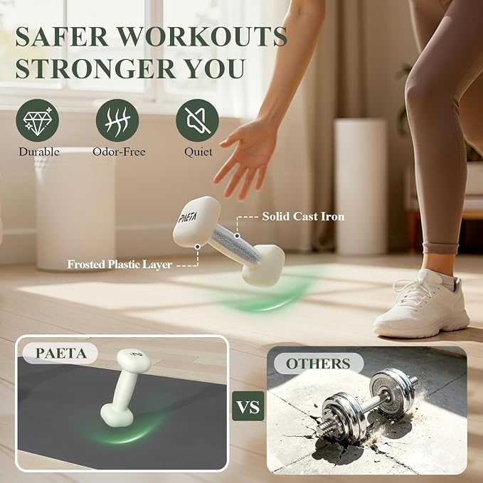 PAETA Neoprene Dumbbell, Hand Weights with Curved Grip for Women, Anti-Slip, Anti-Roll, Square Dumbbells for Full-Body Workout, Strength Training