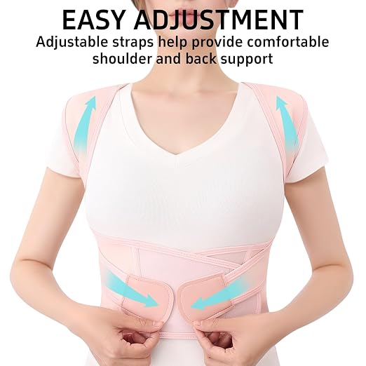 Posture Corrector for Women and Men Plus Size Full Back Support Brace Straightener Scoliosis Spine Upper Back Pain Relief Adjustable Shoulder Instant Posture Corrector with Hunchback (Pink, Medium)