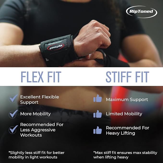 Rip Toned Wrist Wraps for Weightlifting – USPA & USAPL Approved – Stiff or Flex – 18" Gym Wrist Straps with Thumb Loop – Maximum Support for Men & Women