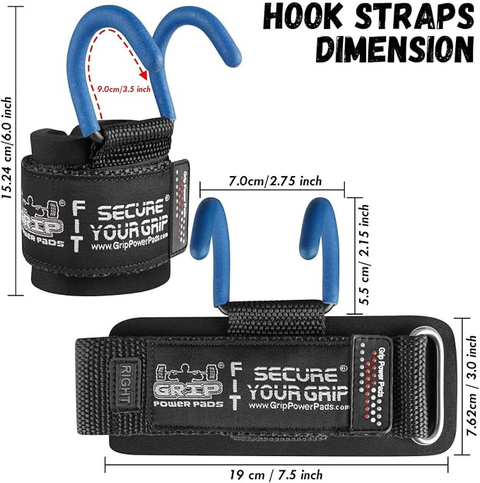 Weight Lifting Rod Hooks Heavy Duty Wrist Wraps Power Weight Lifting Training Gym Grips Straps Set of 2
