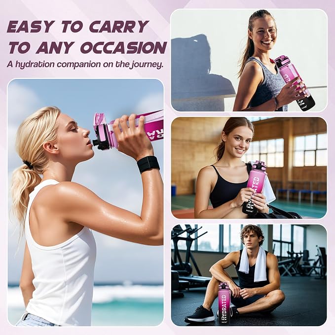 Water Bottle 32 oz Motivational Time Marker Tritan Bottle | BPA-free Tritan water bottle with time marker leakproof Lightweight portable Easy Clean Brush for Gym, Travel, School, Office
