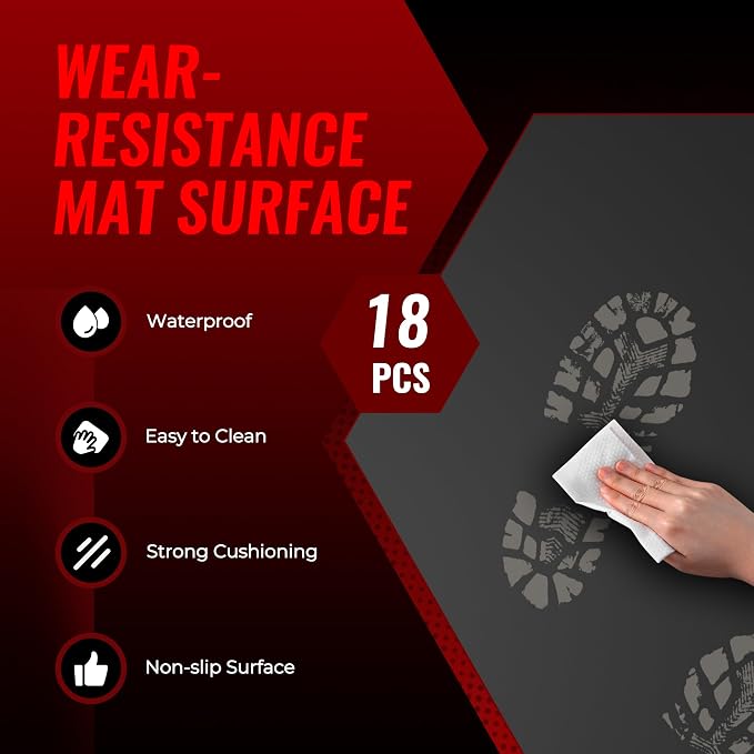 SUPERJARE 0.79'' Extra-Thick Exercise Equipment Mats, 18 Pcs 72 Sq Ft Rubber Top Floor Tiles with High Density EVA Foam, Interlocking Gym Flooring for Home Gym, Workout Mat, Black