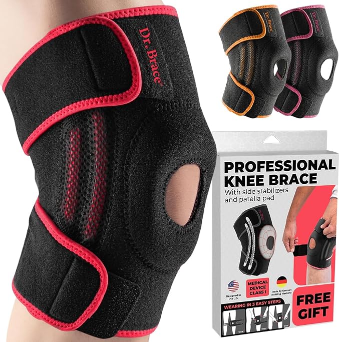 DR. BRACE ELITE Knee Brace with Side Stabilizers & Patella Gel Pads | for Maximum Knee Pain Support and knee recovery for men and women-Please Check How To Size Video (Sunrise, XX-Large)