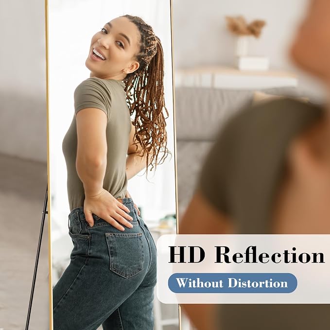 DUMOS 56"x15" Full Length Mirror, Full Body Mirror, Gold | Aluminum Alloy Thin Frame, Leaning or Hanging, Suitable for Bedroom, Livingroom, Cloakroom