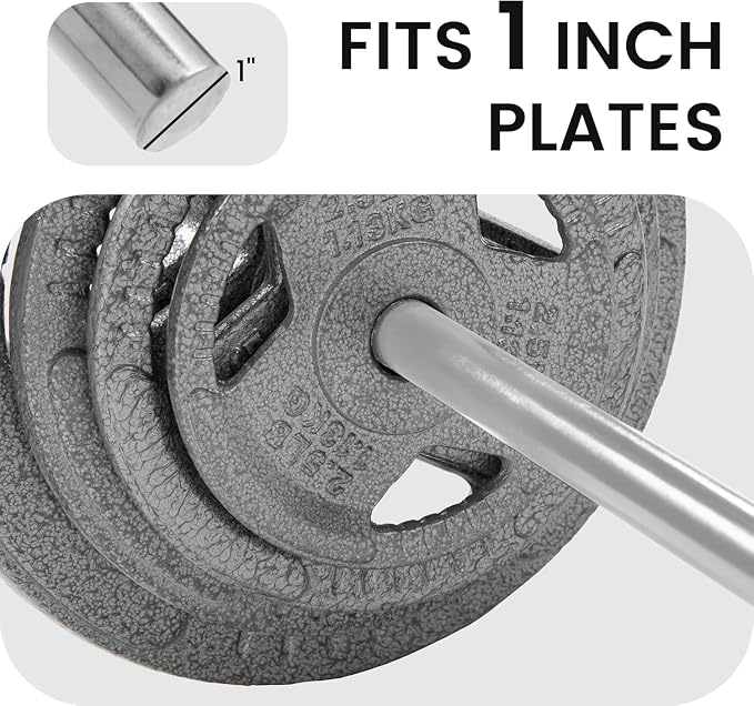 Fitvids 1 Inch Standard Barbell Bar, 6 Feet Basic Bearbell Bar for Home Gym Strength Training, Includes Pair of 2.5LB Weight Plates