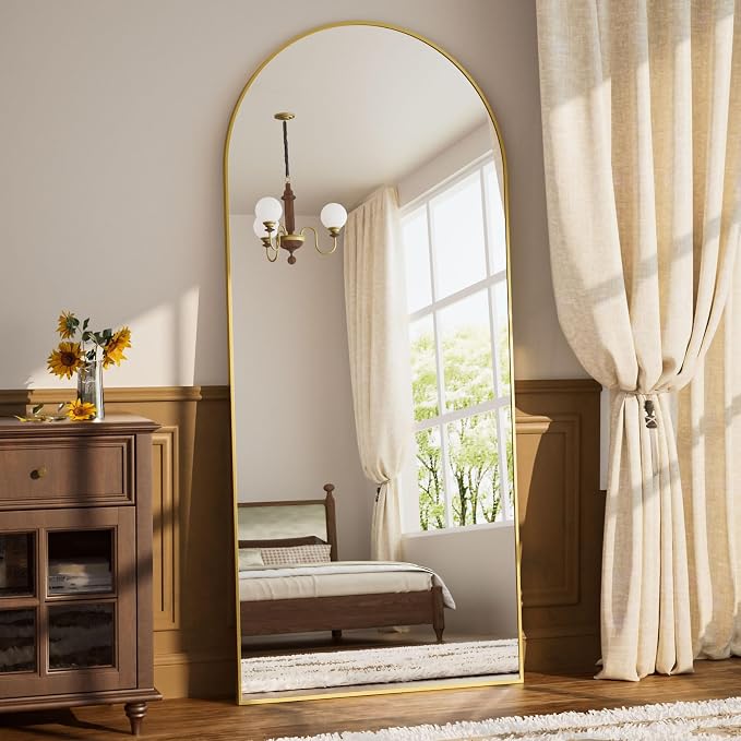 Arched Full Length Mirror 69"x25" Leaning Hanging for Decor Gold | Standing Body Mirror with Aluminum Frame for Bedroom Cloakroom Living Room Make-up Gift