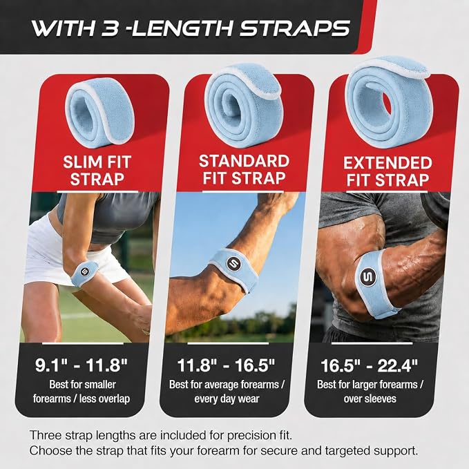 Sleeve Stars Tennis Elbow Brace for Men & Women, Elbow Brace for Tendonitis, Tennis Elbow Strap, Golfers Elbow Brace, Elbow Support Wrap for Tennis Elbow Relief, Fits 9"-23" (Single/Light Blue)