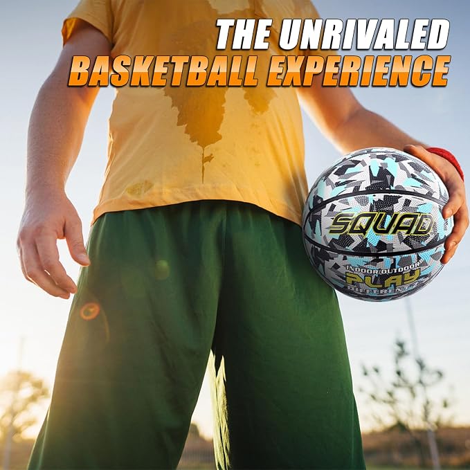 SQUAD NightPlay Reflective Basketball Size 5, Size 7 - Cool Holographic Glow Basketball for Night Game, Ideal Gift for Boys Girls 10-14 Year Old, Cool Teen Toys