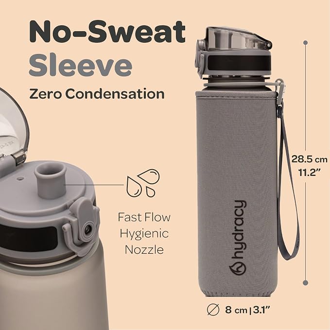 Hydracy Motivational Water Bottle with Time Marker & Fruit Infuser 32 oz | BPA-Free Tritan, Leakproof Flip-Top Lid,No-Sweat Sleeve,Carry Strap,Daily Intake Tracking for Gym,Sports,Outdoors